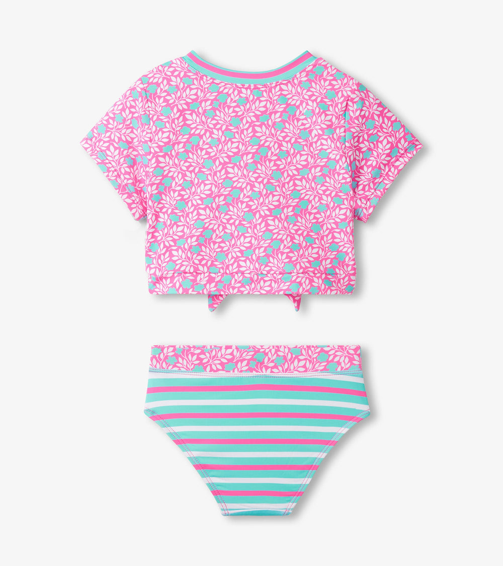 Girls Pink Floral Stripes Tie-Front Two-Piece Swimsuit | Hatley For Girls