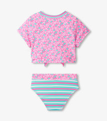 Girls Pink Floral Stripes Tie-Front Two-Piece Swimsuit | Hatley For Girls