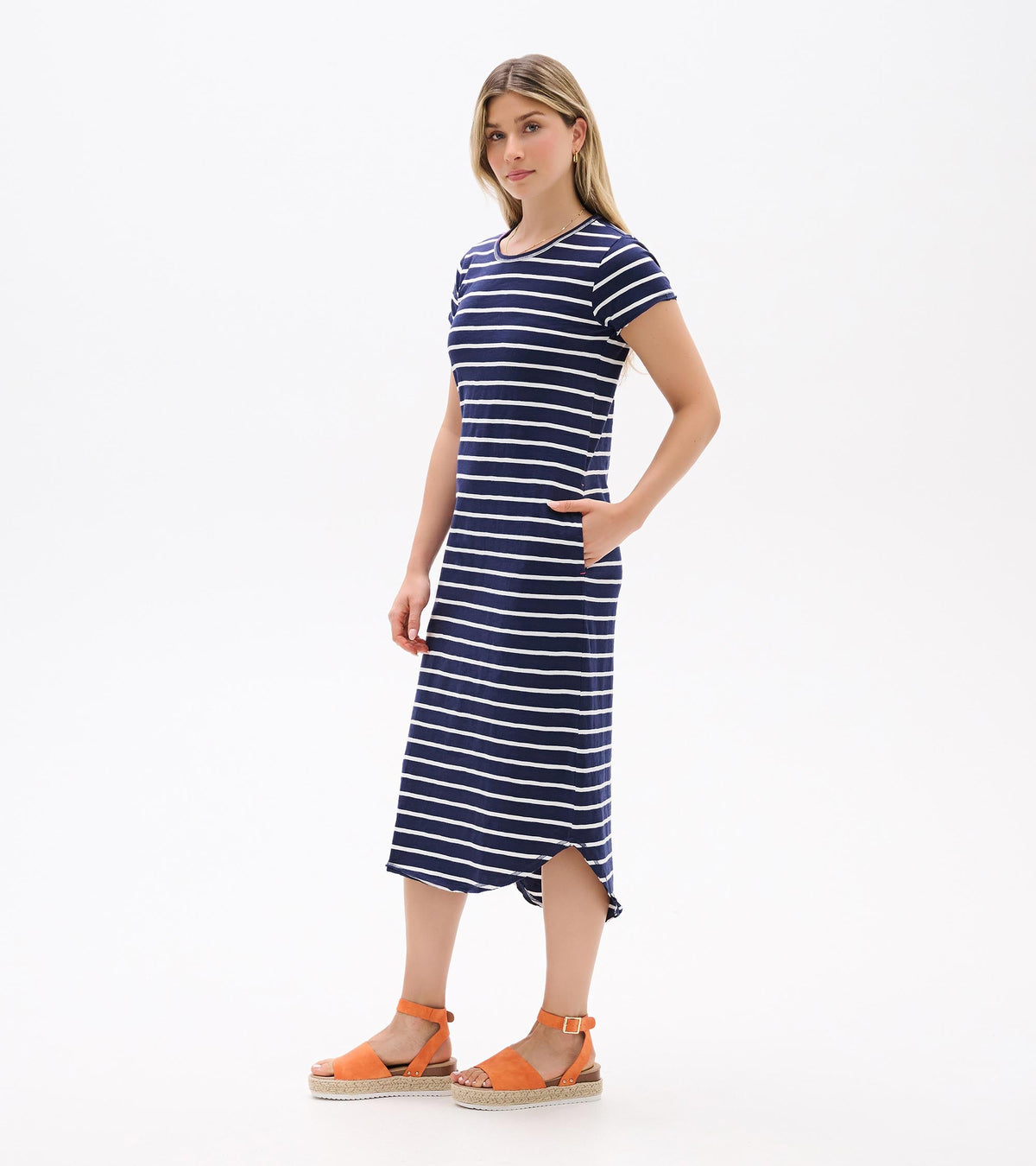 Midi Tee Shirt Dress - Navy and White Stripes | Hatley US Women