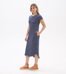 Midi Tee Shirt Dress - Navy and White Stripes | Hatley US Women
