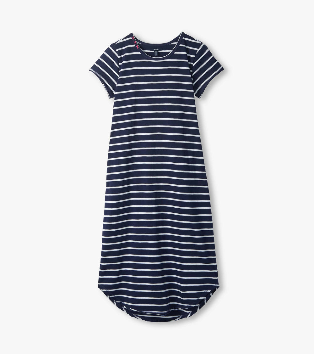 Midi Tee Shirt Dress - Navy and White Stripes | Hatley US Women