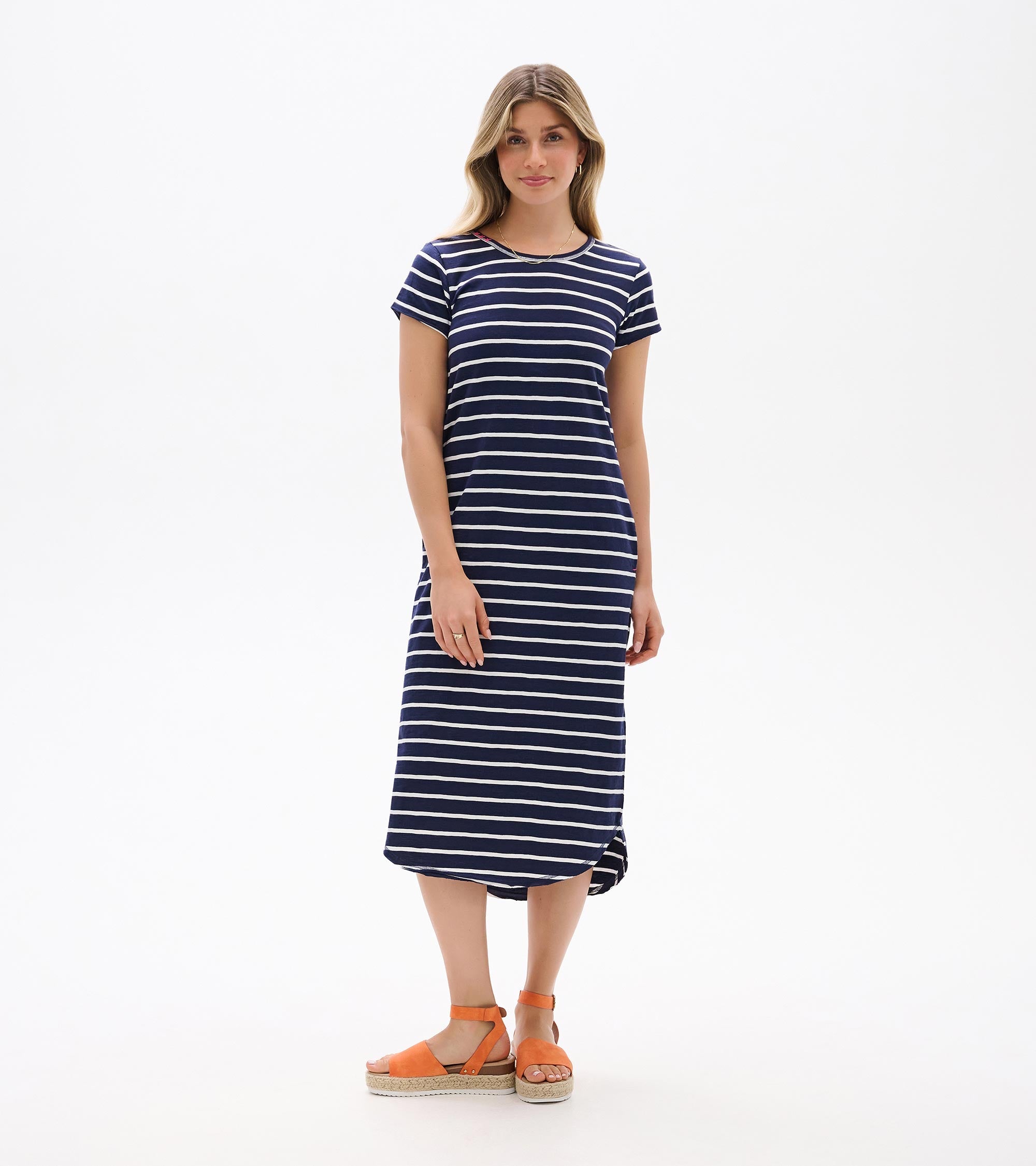 Midi Tee Shirt Dress - Navy and White Stripes | Hatley US Women