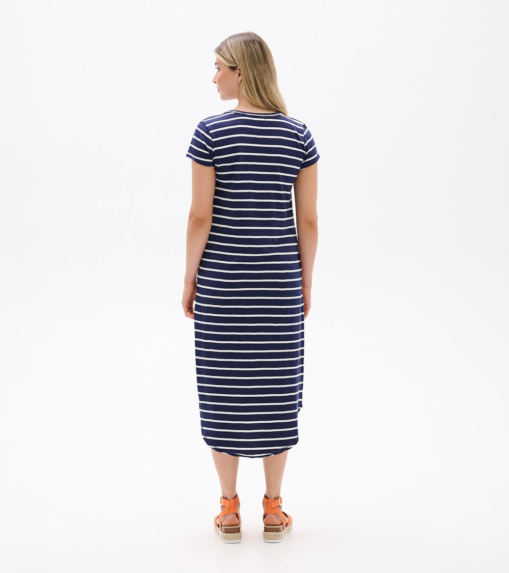 Midi Tee Shirt Dress - Navy and White Stripes | Hatley US Women