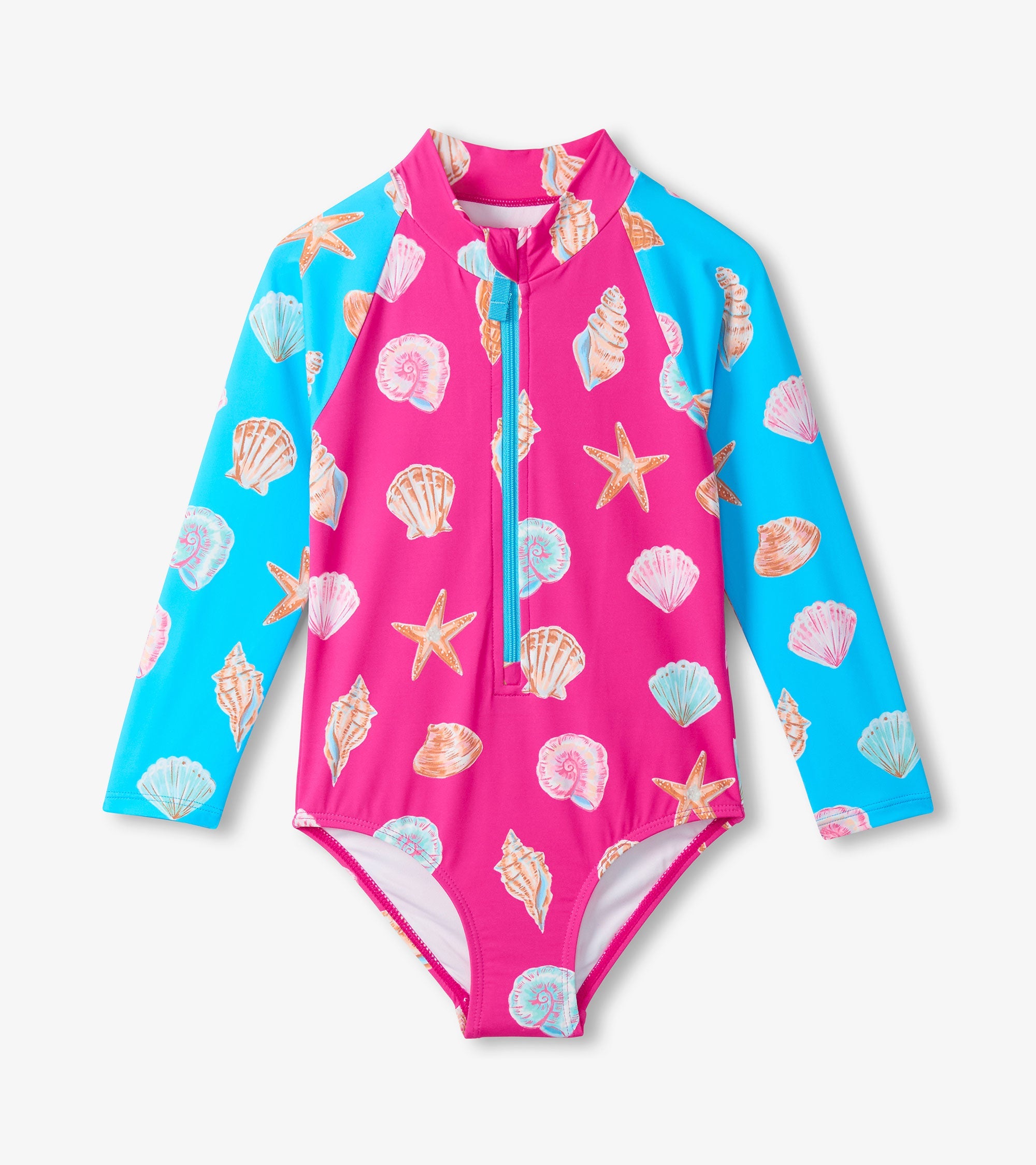 Girls Sea Shells Long Sleeve One-Piece Rashguard Swimsuit | Hatley Outlet Girls