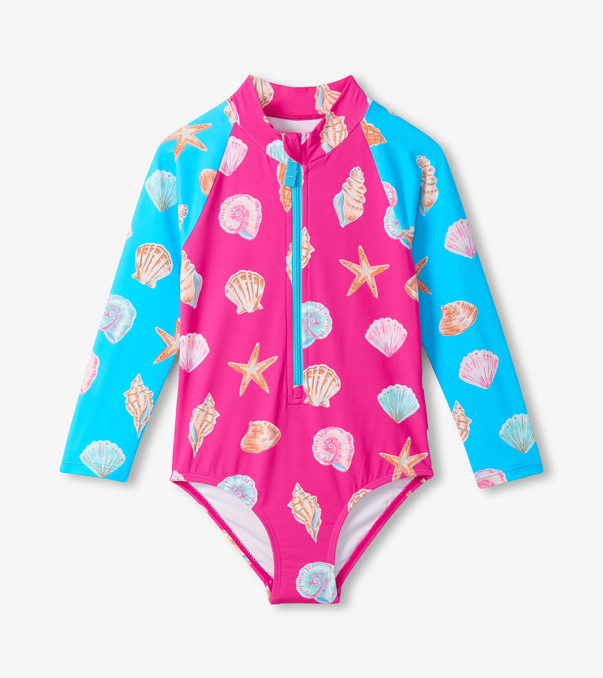 Girls Sea Shells Long Sleeve One-Piece Rashguard Swimsuit | Hatley Outlet Girls