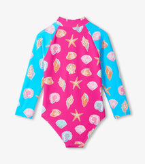 Girls Sea Shells Long Sleeve One-Piece Rashguard Swimsuit | Hatley Outlet Girls