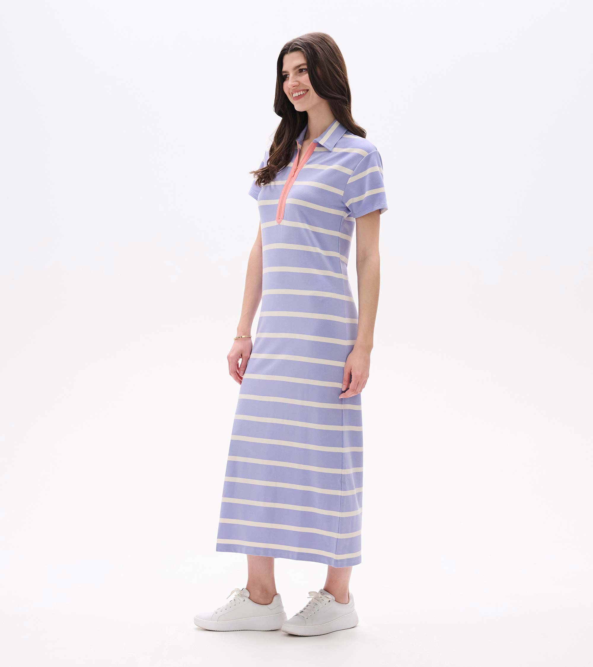 Contrast Zip Maxi Dress - Pale Iris Stripes | Hatley For Women