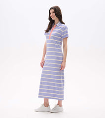 Contrast Zip Maxi Dress - Pale Iris Stripes | Hatley For Women