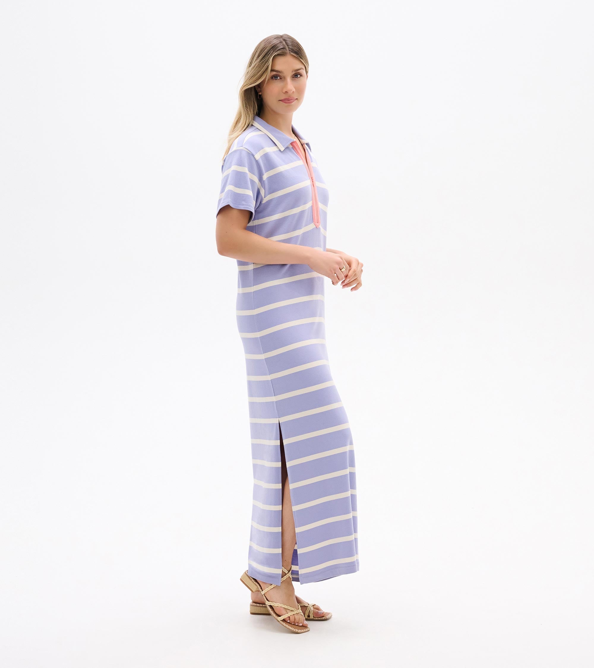 Contrast Zip Maxi Dress - Pale Iris Stripes | Hatley For Women