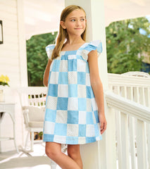 Girls Chambray Patches Flutter Puff Dress | Hatley Onsale Girls