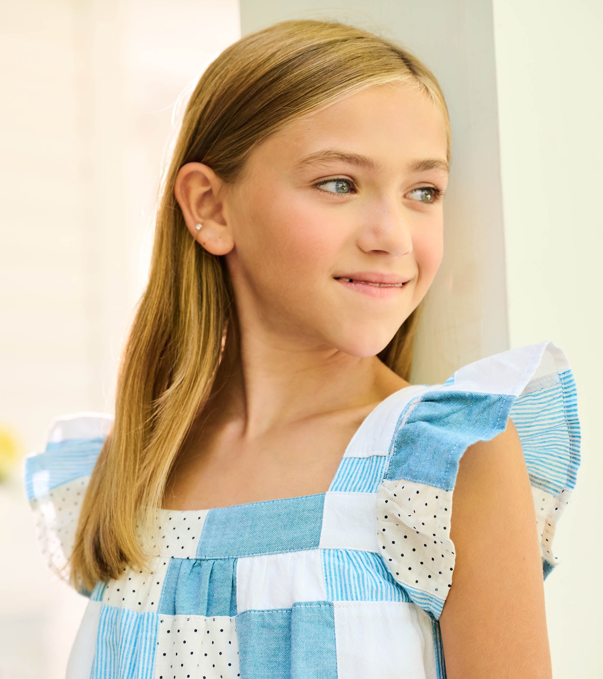 Girls Chambray Patches Flutter Puff Dress | Hatley Onsale Girls