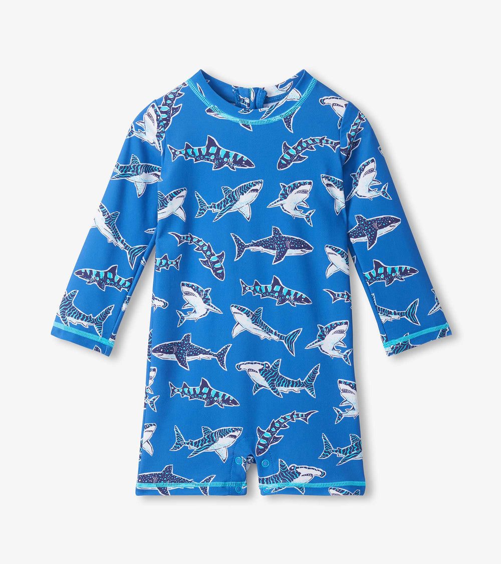 Baby Boys Patterned Sharks One-Piece Rashguard Swimsuit | Hatley Discount Baby & Toddler
