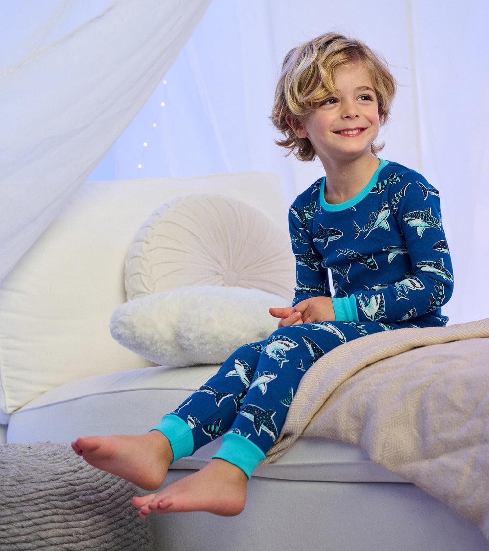 Boys Patterned Sharks Cotton Pajama Set | Hatley Discount Boys
