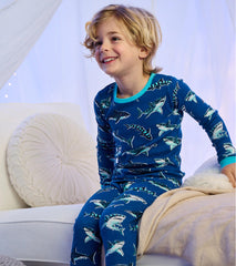 Boys Patterned Sharks Cotton Pajama Set | Hatley Discount Boys