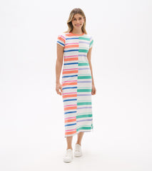 Pleated Sleeve Midi Dress - Offset Stripes | Hatley US Women