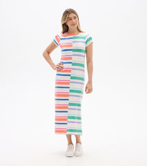 Pleated Sleeve Midi Dress - Offset Stripes | Hatley US Women