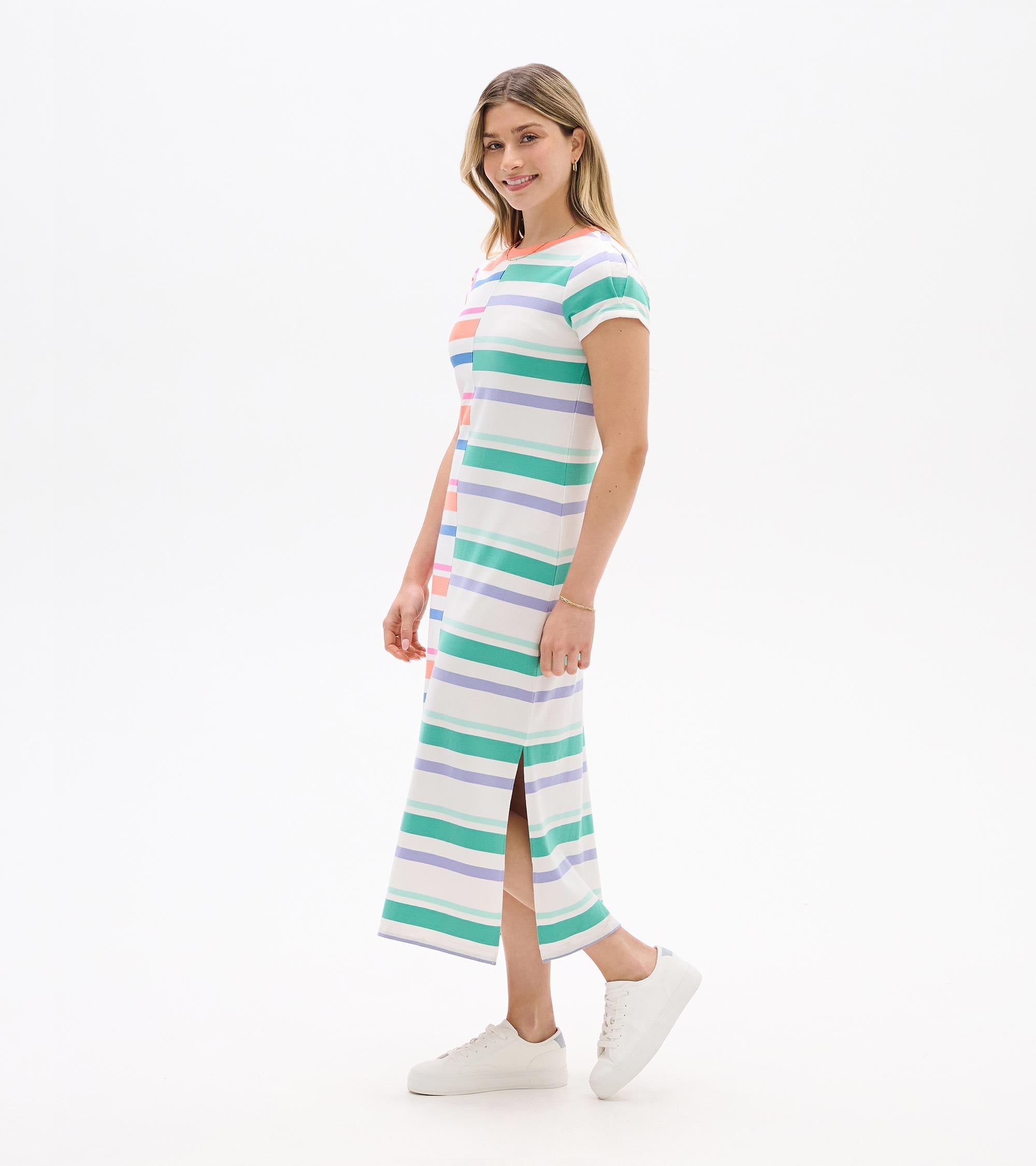 Pleated Sleeve Midi Dress - Offset Stripes | Hatley US Women