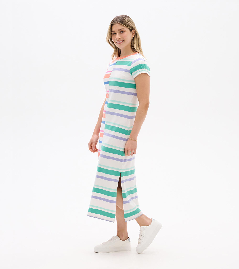 Pleated Sleeve Midi Dress - Offset Stripes | Hatley US Women
