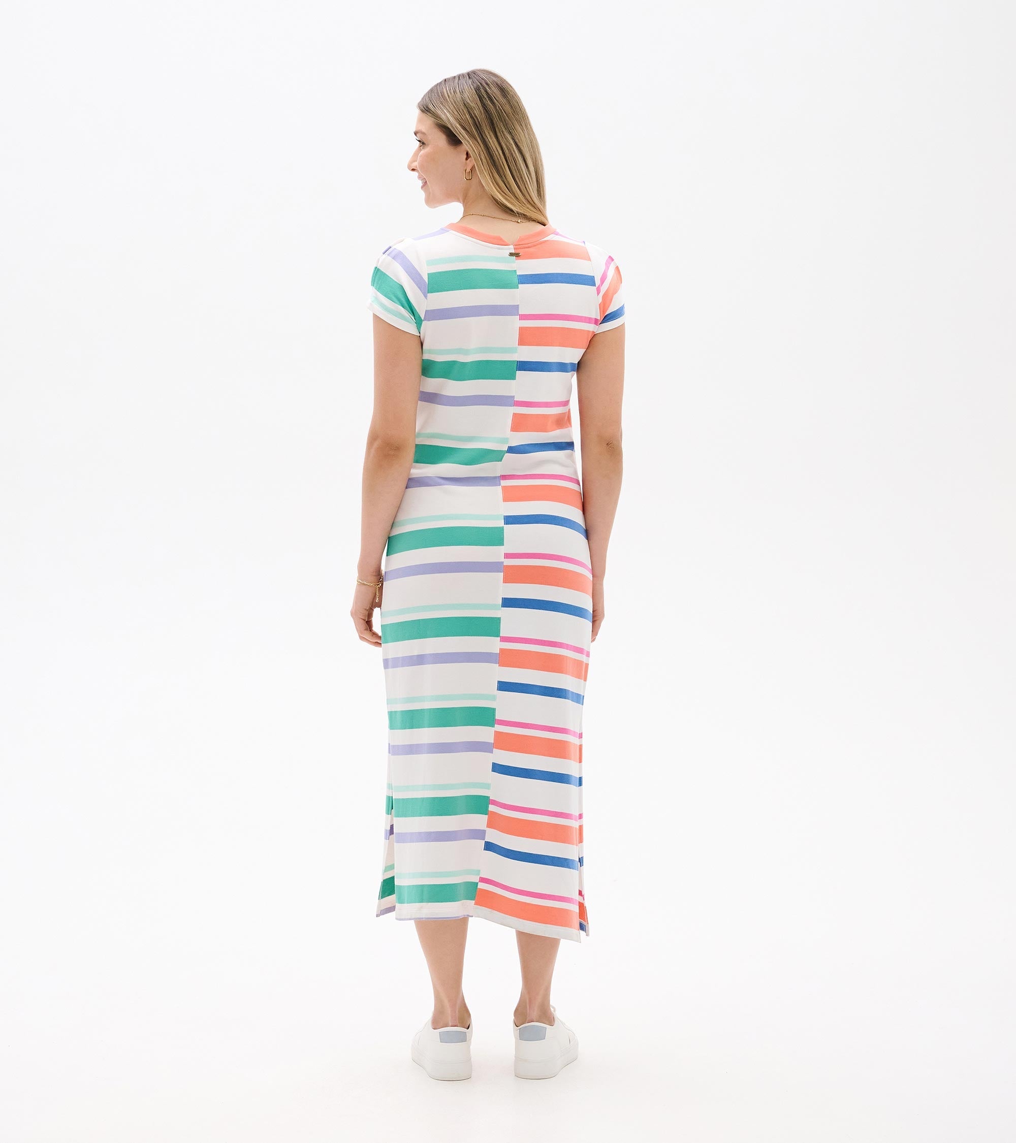 Pleated Sleeve Midi Dress - Offset Stripes | Hatley US Women