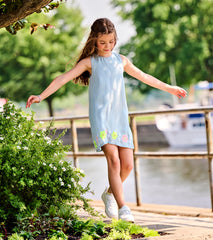 Girls Soft Blue Tencel Embroidered Pinafore Dress | Hatley Discount Girls