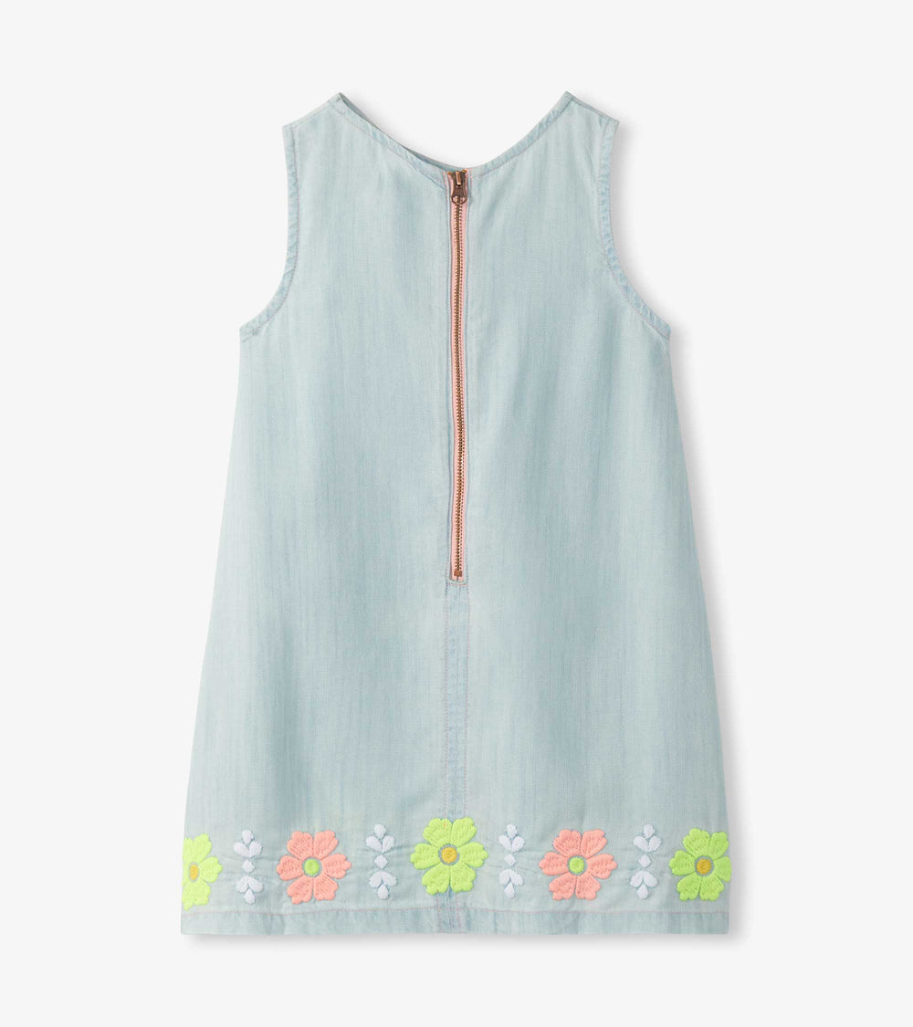 Girls Soft Blue Tencel Embroidered Pinafore Dress | Hatley Discount Girls