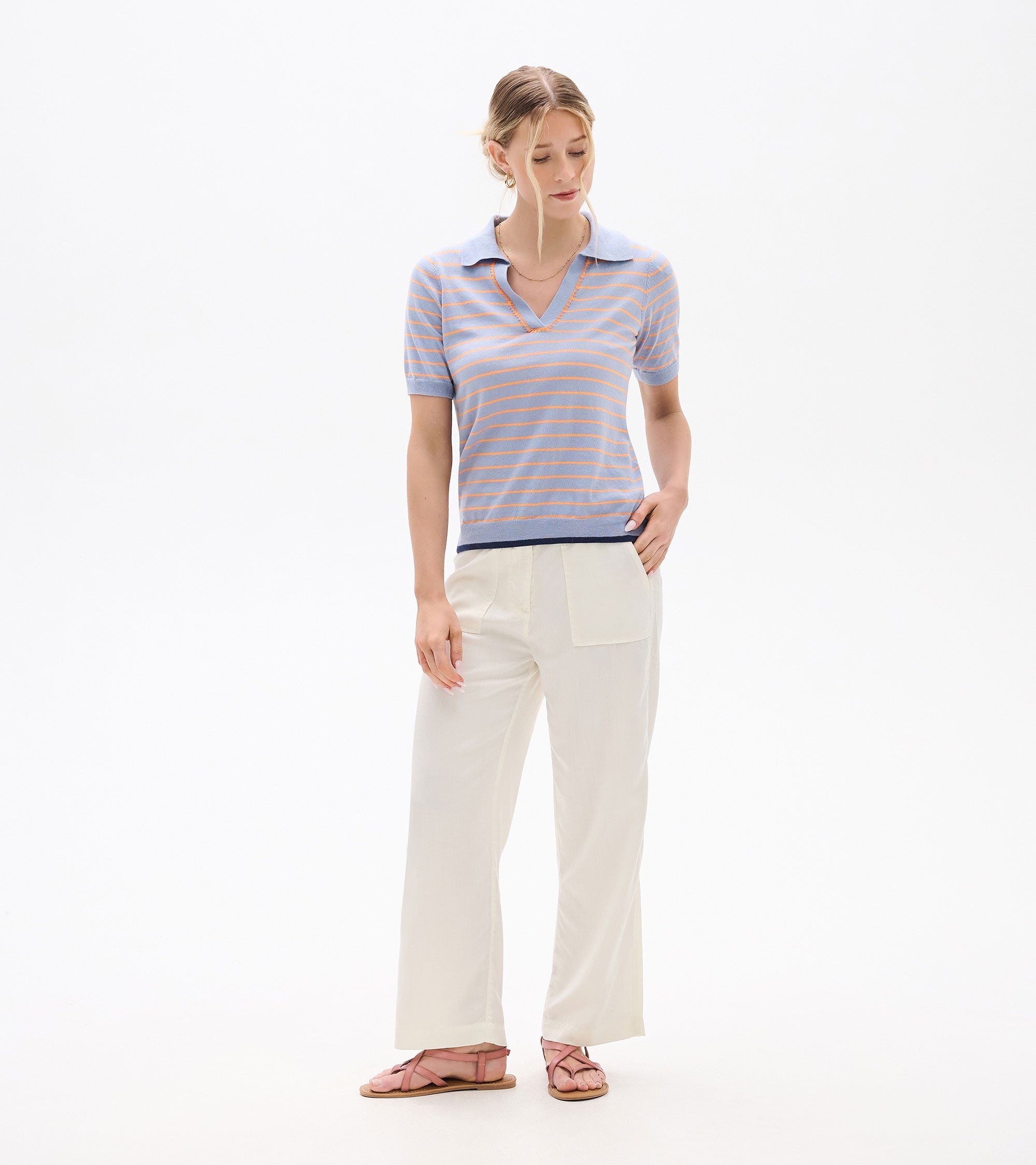 Johnny Collar Top - Serenity Stripe | Hatley US Women