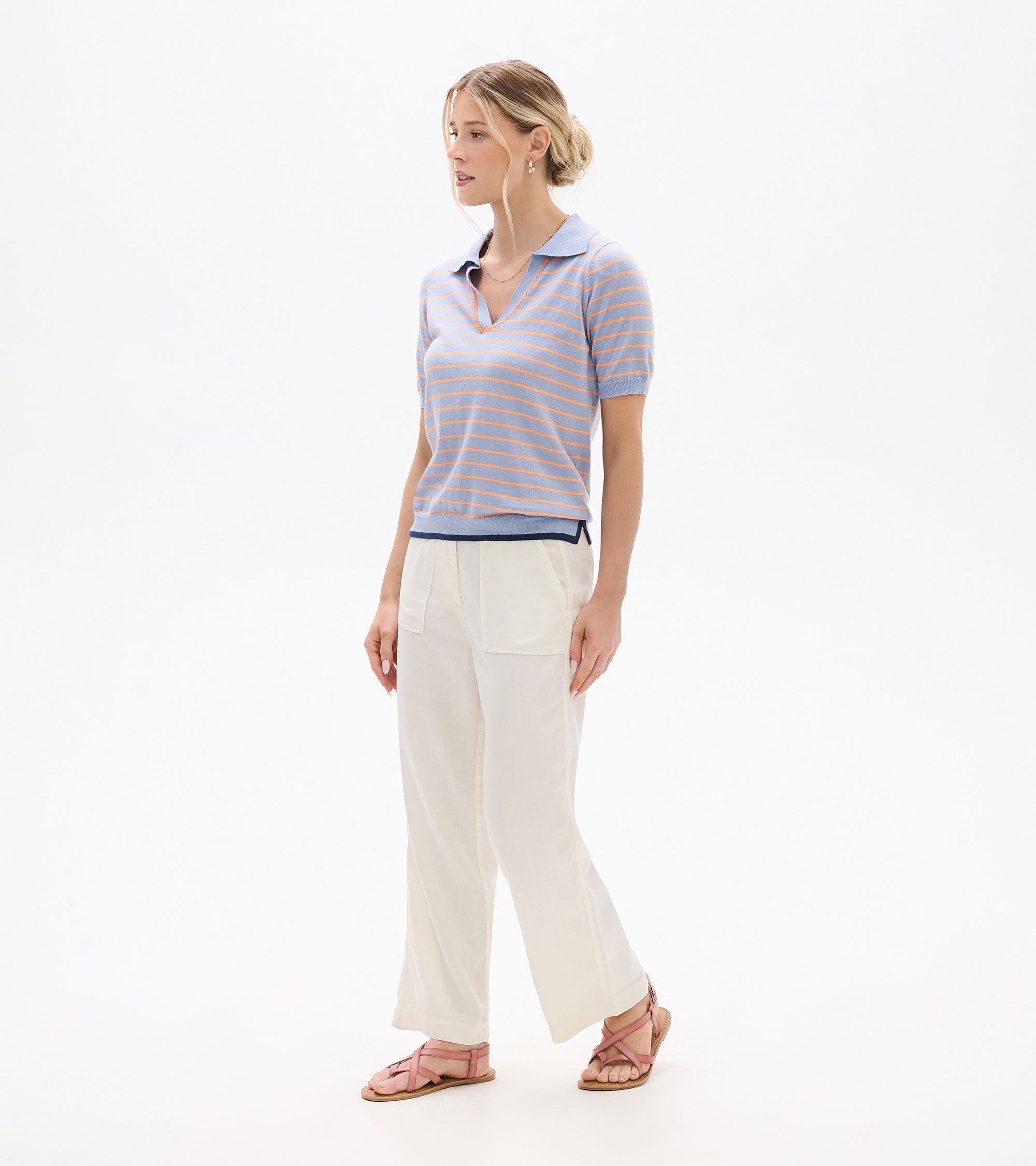 Johnny Collar Top - Serenity Stripe | Hatley US Women