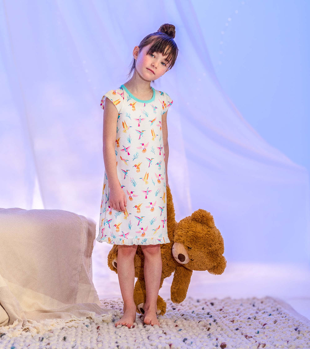 Girls Springtime Hummingbirds Ruffle Hem Nightdress | Hatley Outlet Girls