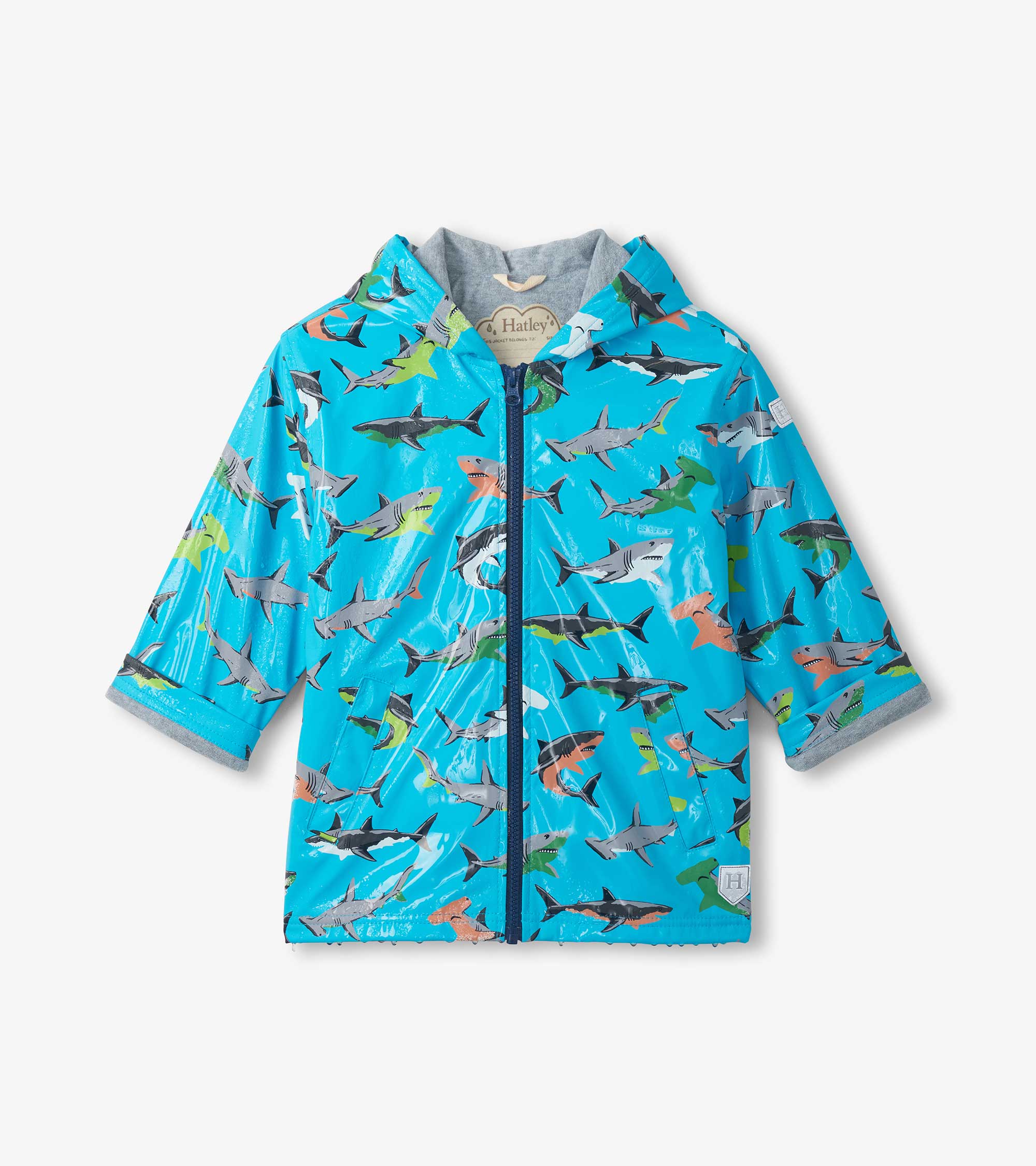 Boys Color Changing Shark Party Zip-Up Rain Jacket | Hatley Outlet Boys