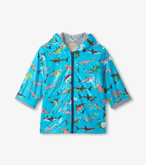 Boys Color Changing Shark Party Zip-Up Rain Jacket | Hatley Outlet Boys