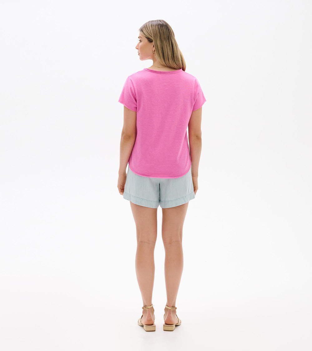 Sadie V-Neck Tee - Super Pink | Hatley Women