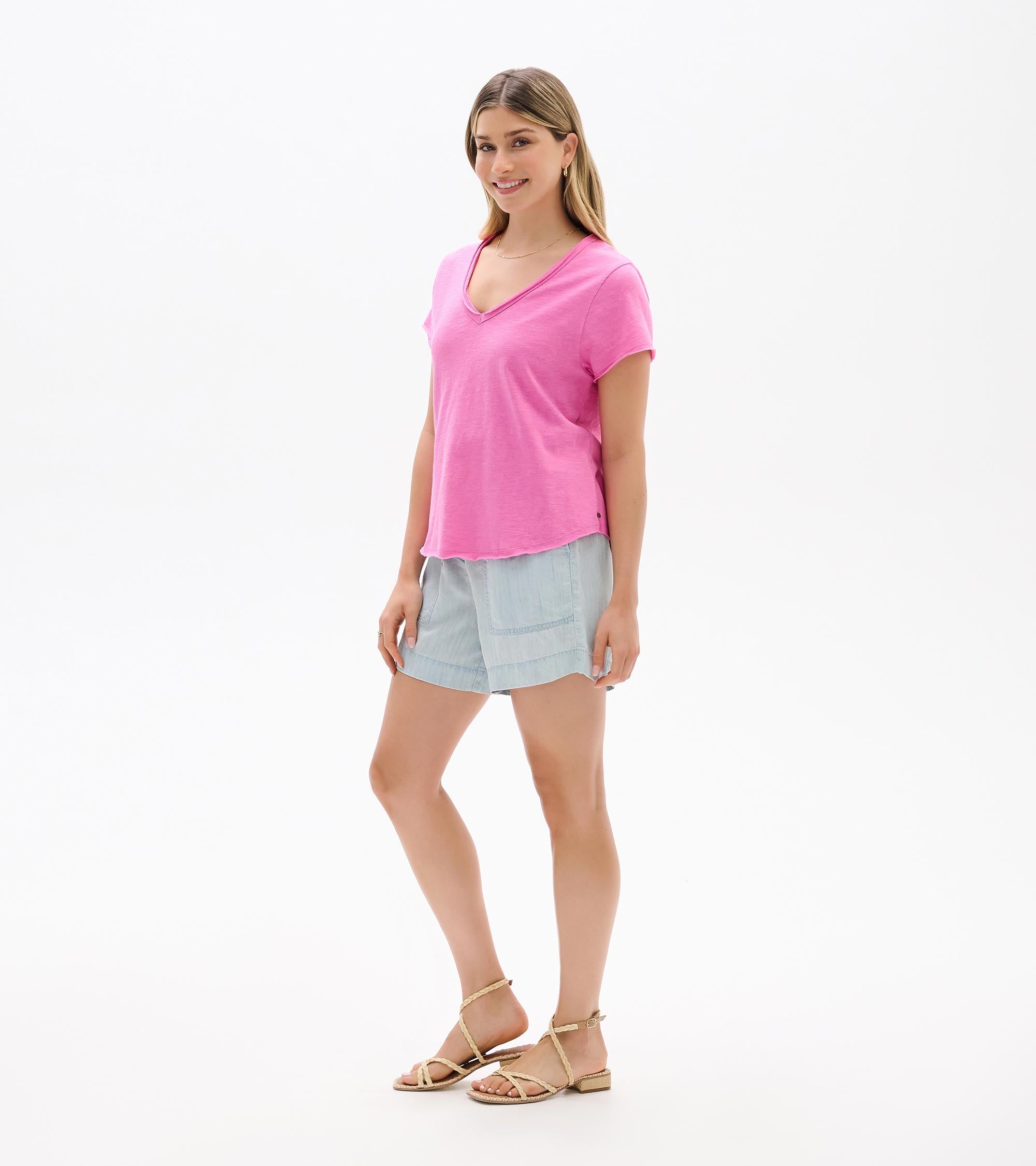 Sadie V-Neck Tee - Super Pink | Hatley Women