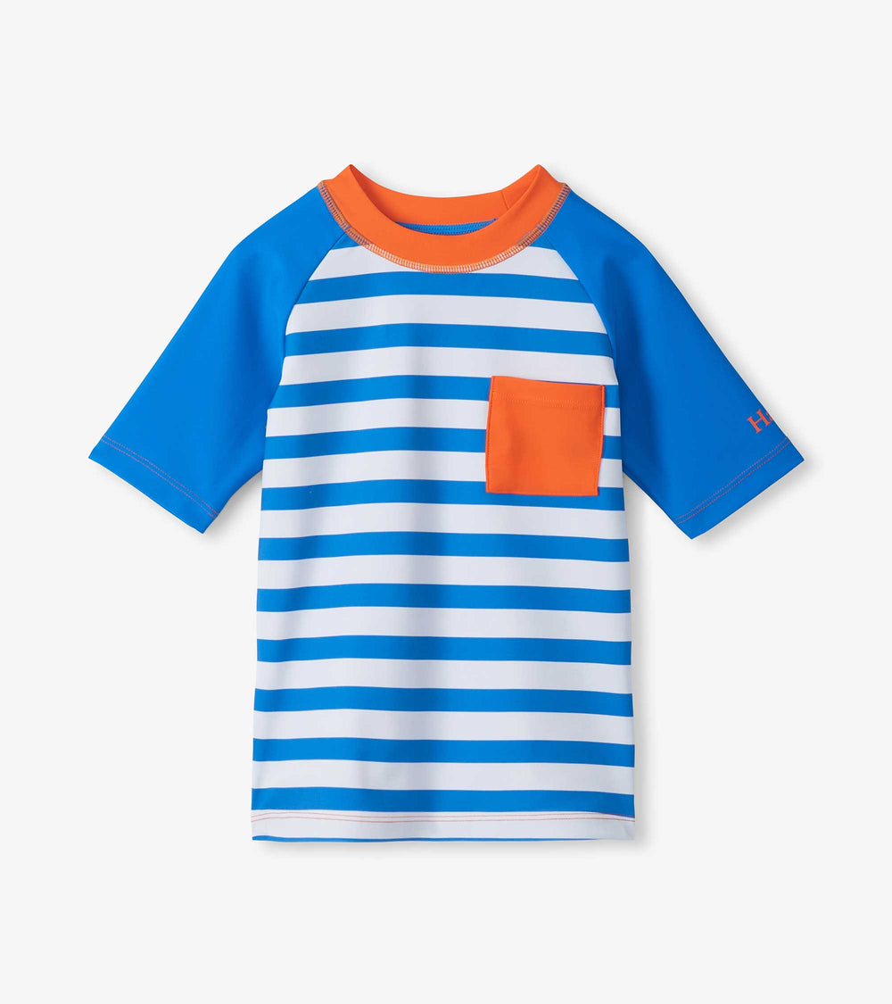 Boys Blue Stripe & Orange Short Sleeve Rashguard | Hatley Boys
