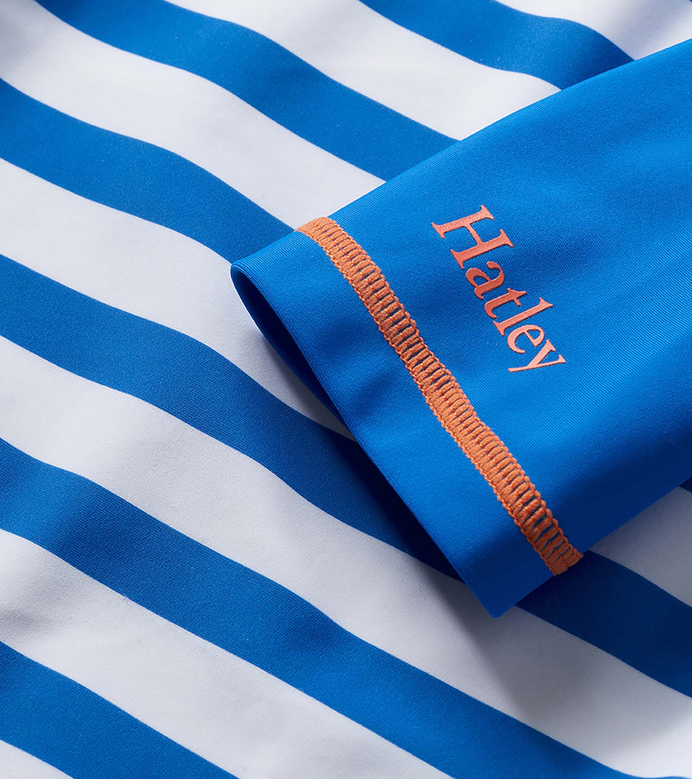 Boys Blue Stripe & Orange Short Sleeve Rashguard | Hatley Boys
