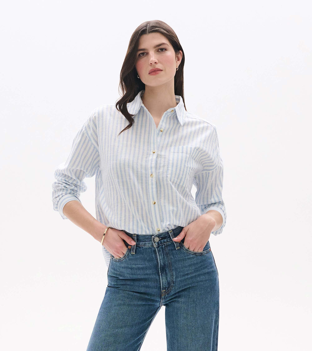 Relaxed Button Down - Cashmere Blue Stripes | Hatley Discount Women