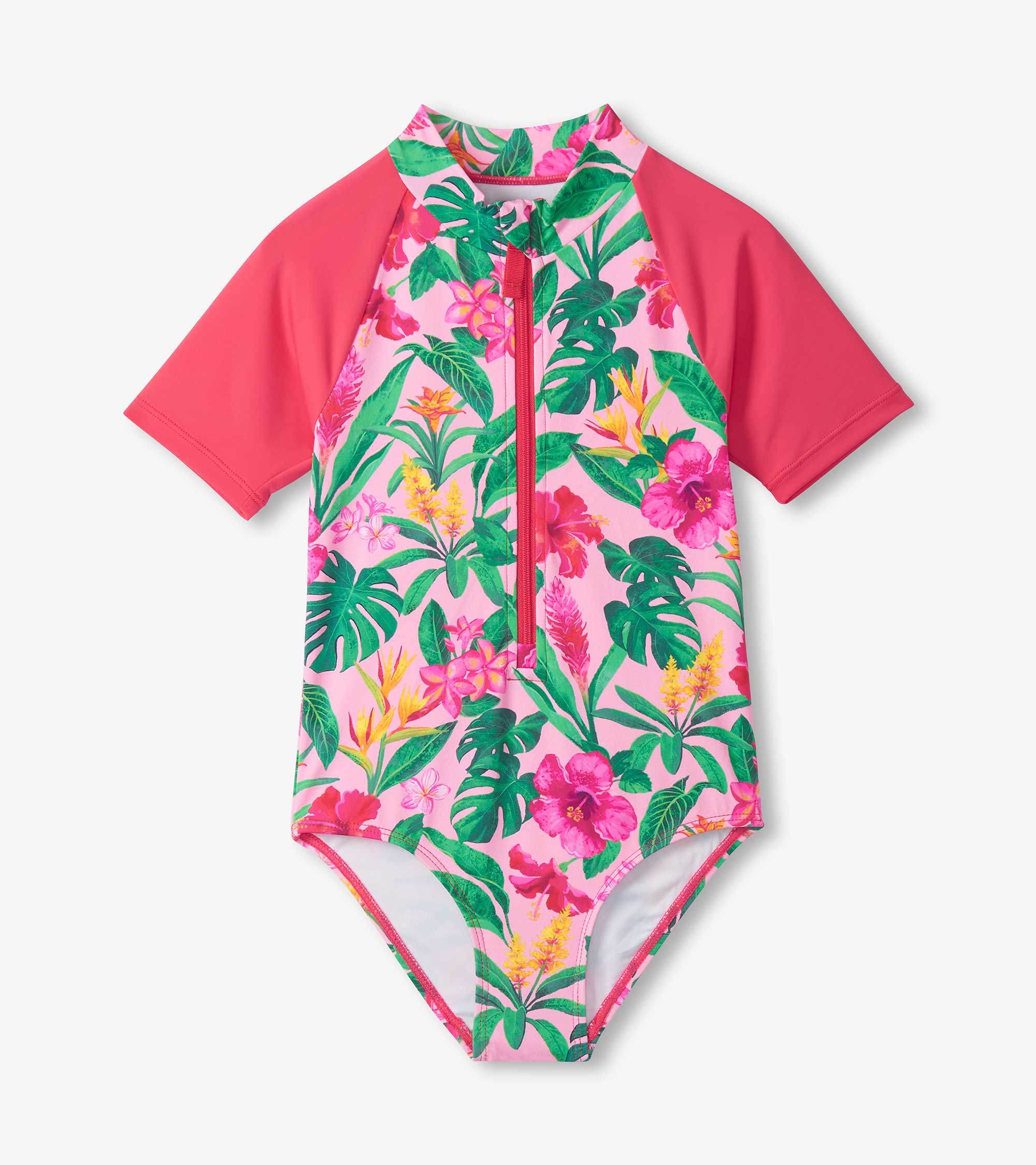 Girls Tropical Flowers Short Sleeve One-Piece Rashguard Swimsuit | Hatley Girls