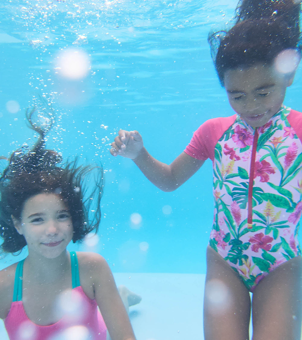 Girls Tropical Flowers Short Sleeve One-Piece Rashguard Swimsuit | Hatley Girls