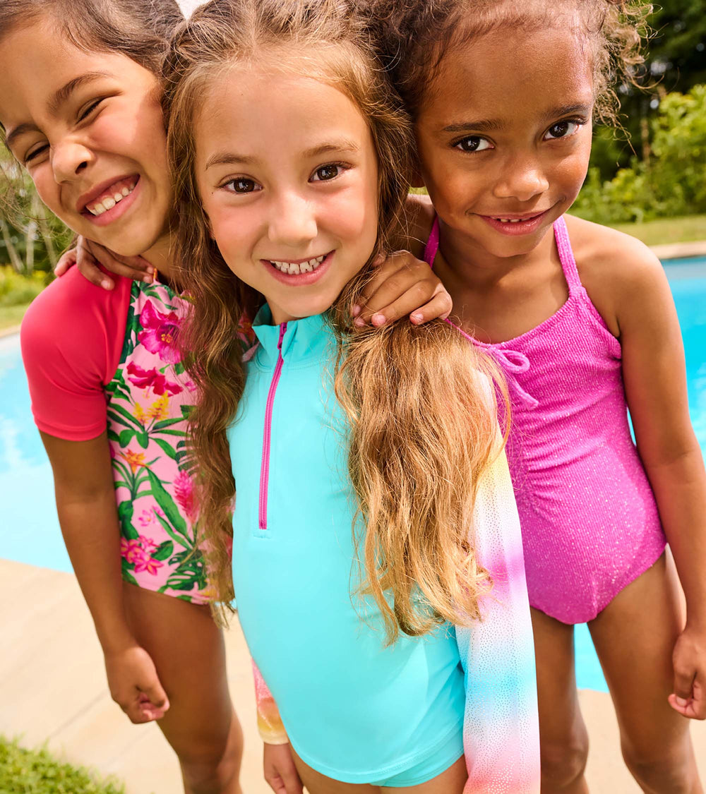 Girls Turquoise Shimmer Long Sleeve Two-Piece Rashguard Swimsuit | Hatley US Girls
