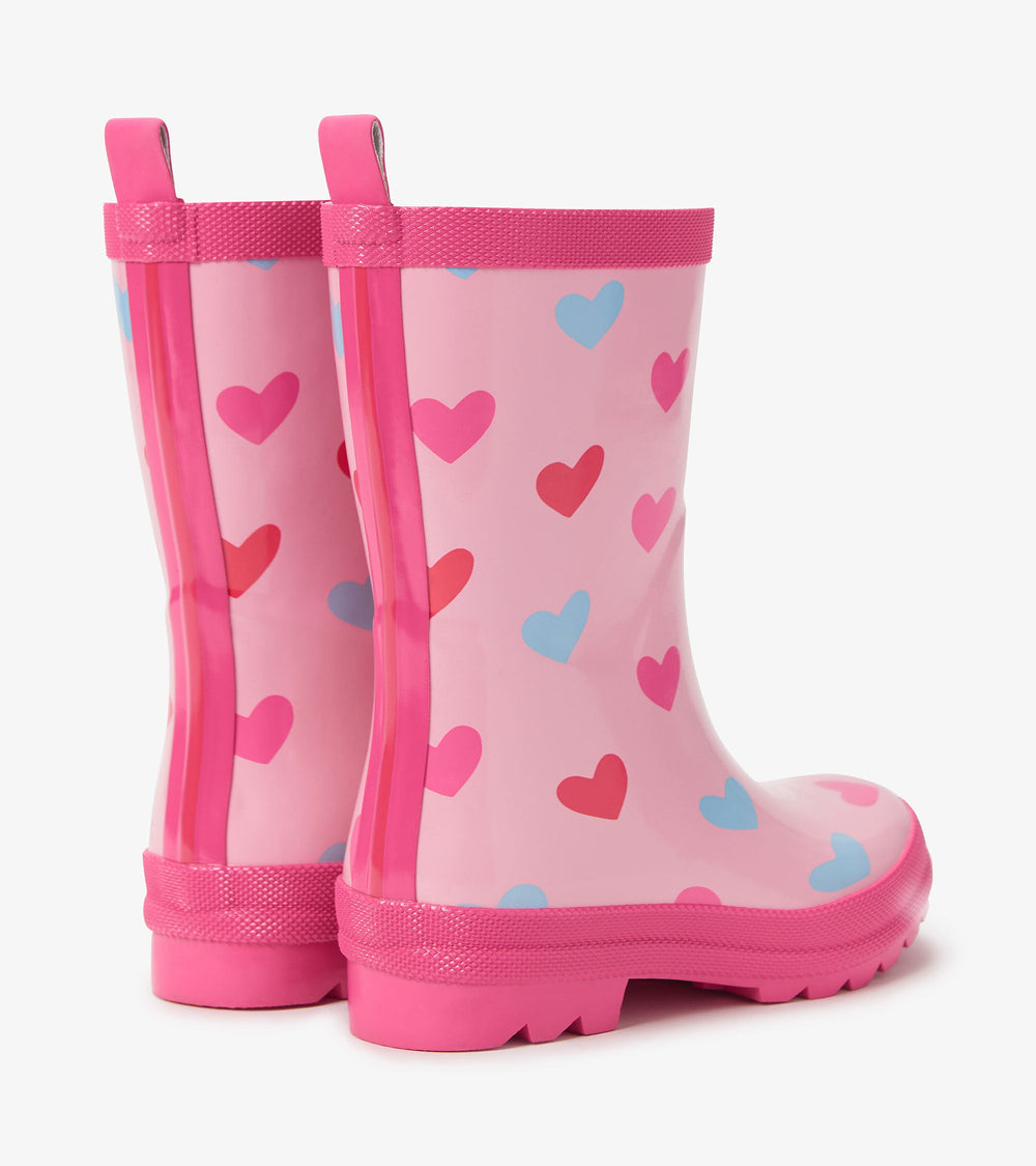 Girls Pink Hearts Shiny Rain Boot | Hatley Discount Girls