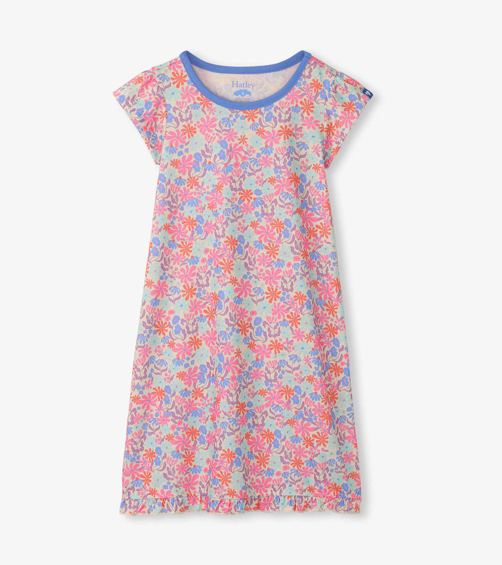 Girls Whimsical Flowers Ruffle Hem Nightdress | Hatley Girls