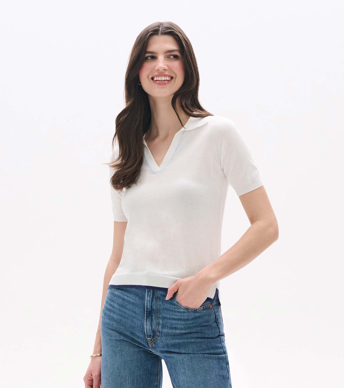 Johnny Collar Top - White | Hatley Discount Women