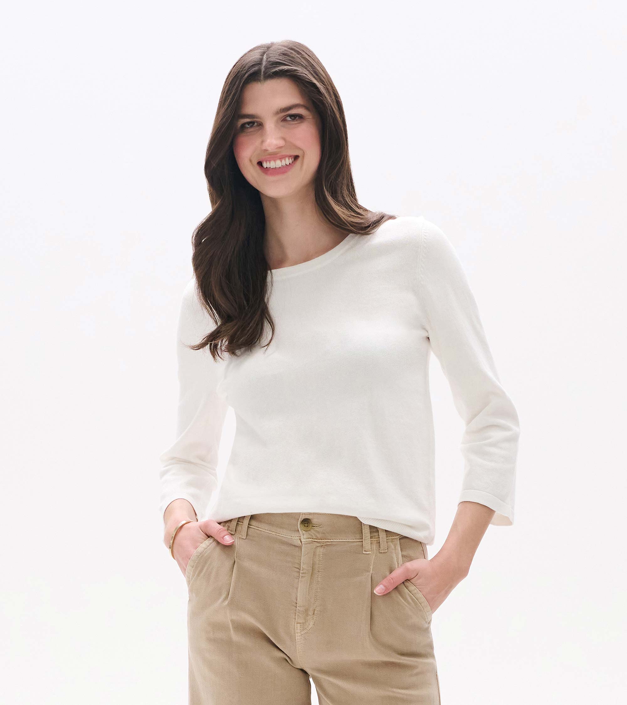 3/4 Sleeve Knit Top - White | Hatley Outlet Women