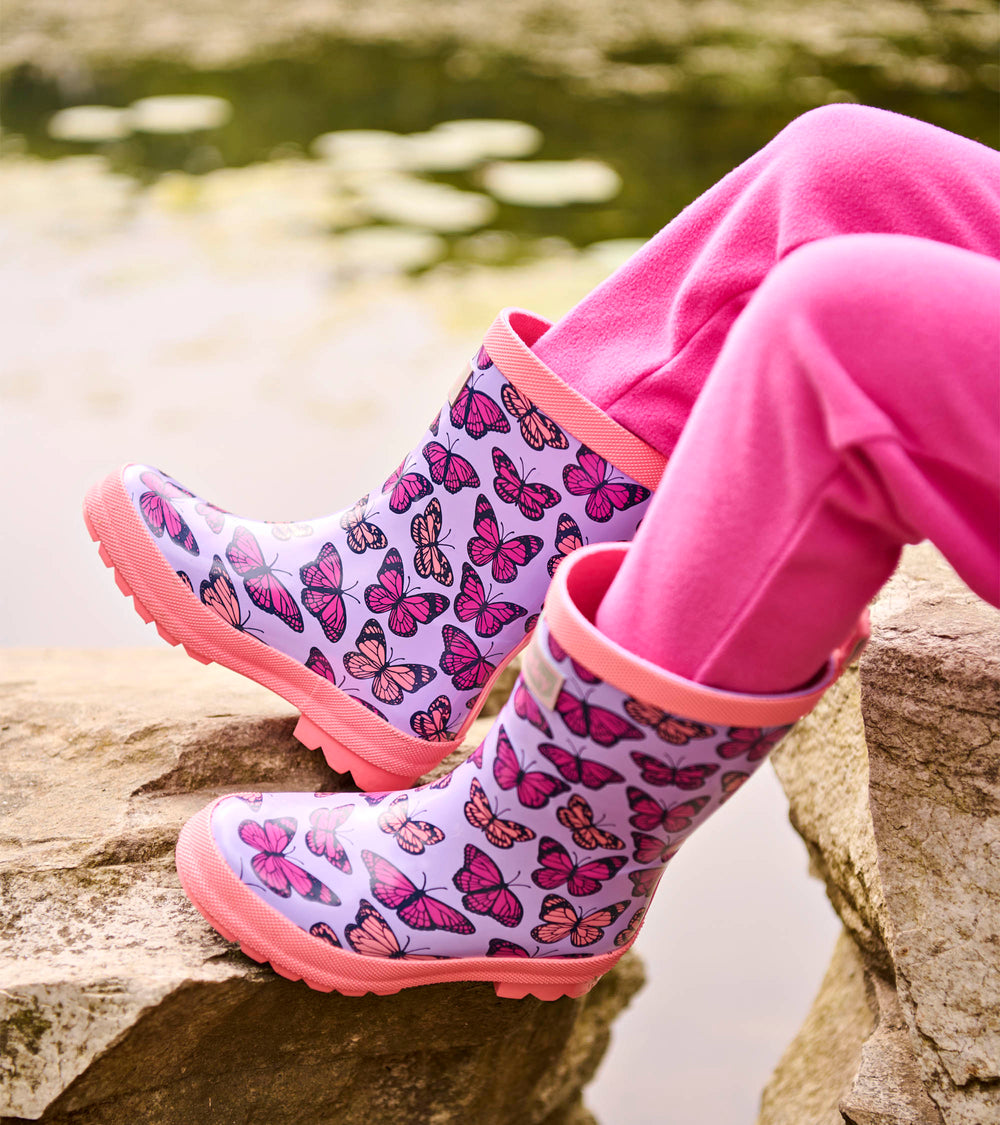 Girls Violet Butterflies Shiny Rain Boots | Hatley Onsale Girls