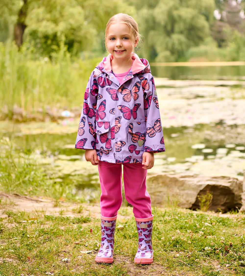 Girls Violet Butterflies Shiny Rain Boots | Hatley Onsale Girls