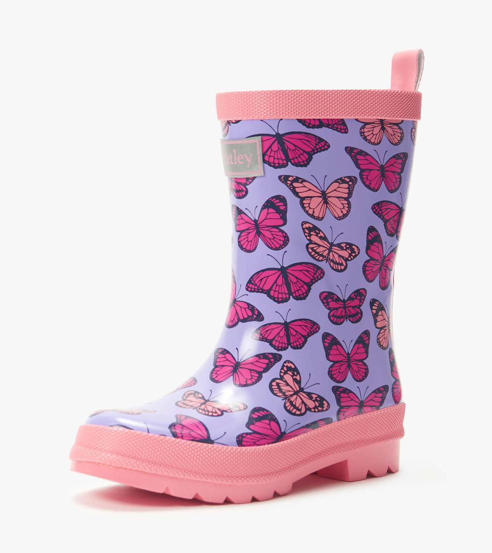 Girls Violet Butterflies Shiny Rain Boots | Hatley Onsale Girls