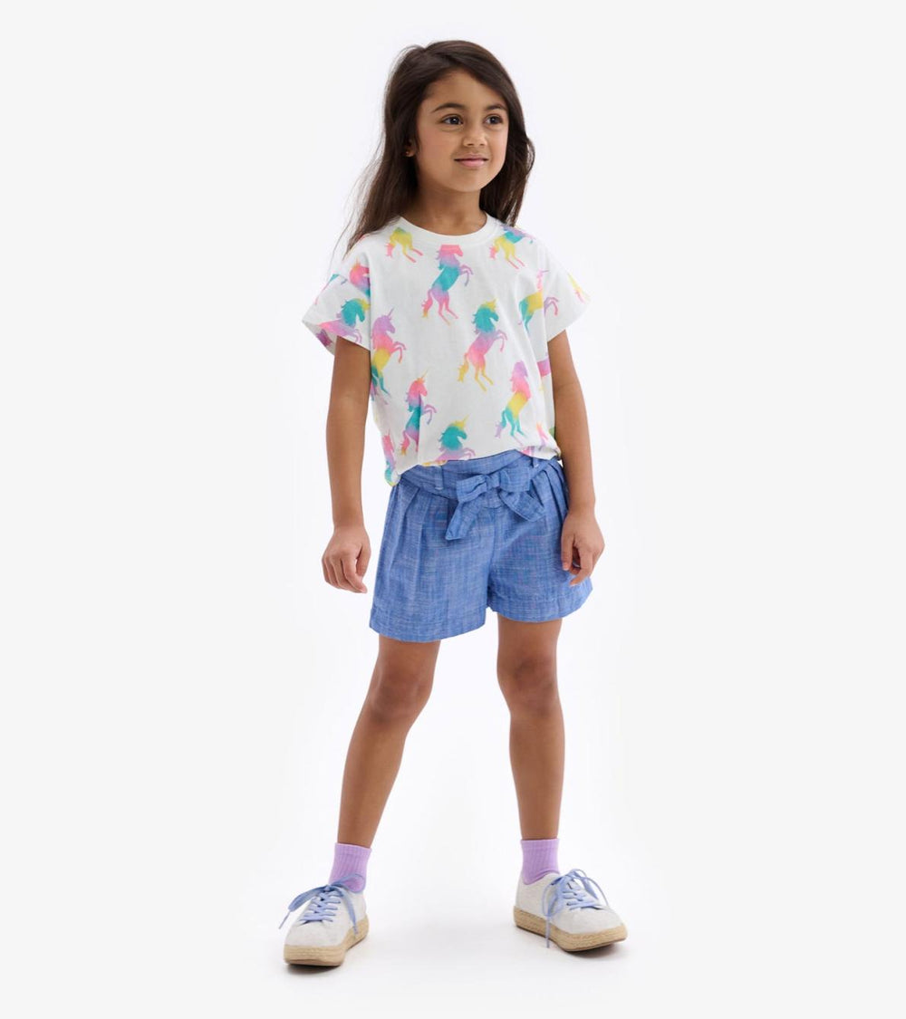 Hatley Bottoms | Girls Girls Belted Chambray Paper Bag Shorts