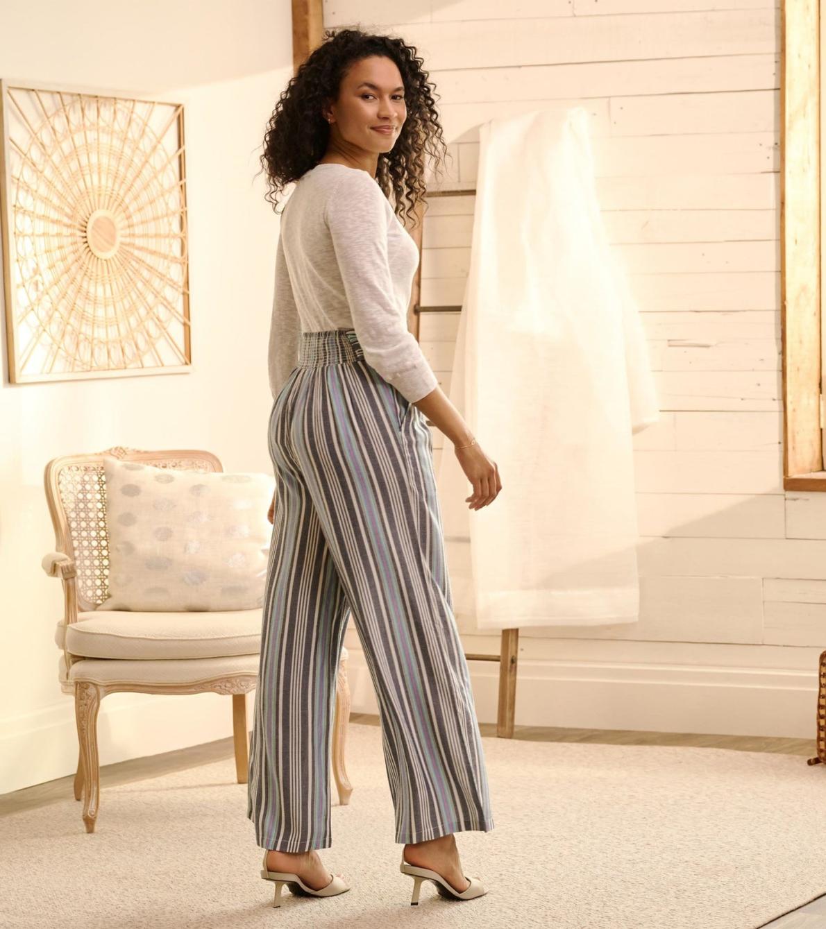 Hatley Bottoms | Women Belted Wide Leg Pants - Rainbow Stripes