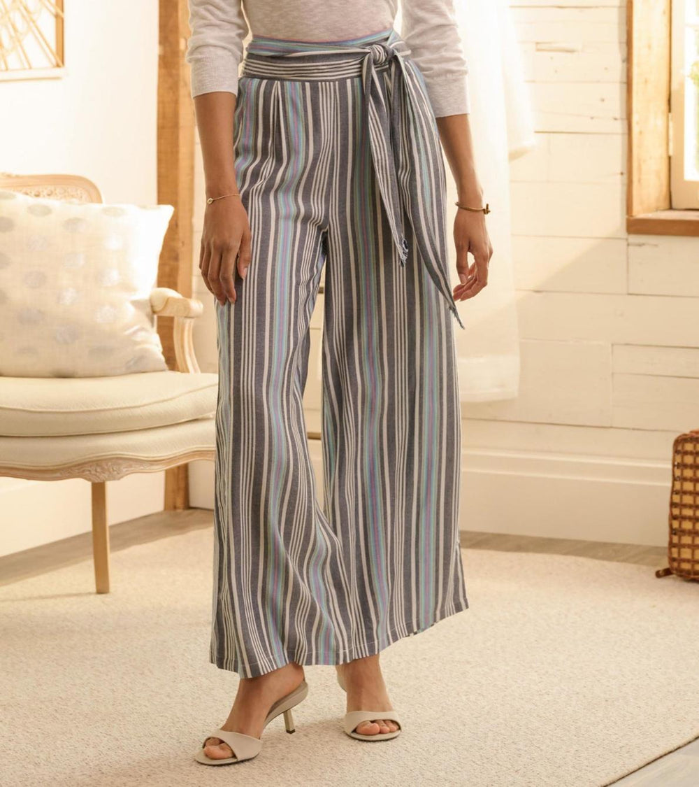Hatley Bottoms | Women Belted Wide Leg Pants - Rainbow Stripes