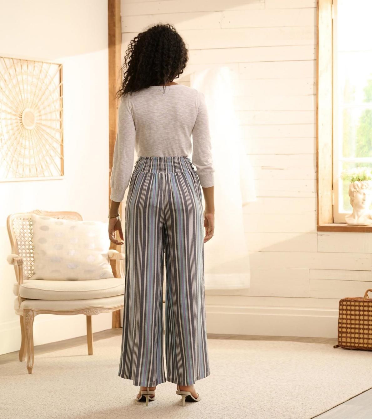 Hatley Bottoms | Women Belted Wide Leg Pants - Rainbow Stripes