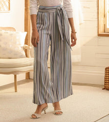 Hatley Bottoms | Women Belted Wide Leg Pants - Rainbow Stripes